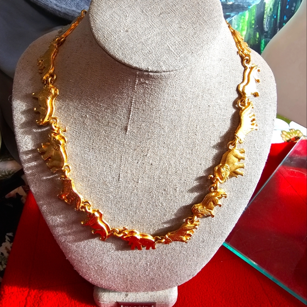Vintage Elephant and Lion Necklace